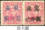 左枚为蓝色木刻章加盖，右枚为宽距黑色橡皮章加盖。